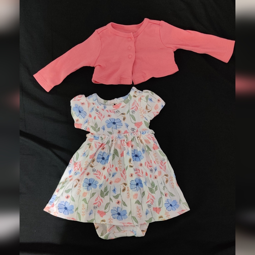Carter's Floral Dress With Pink Cardigan